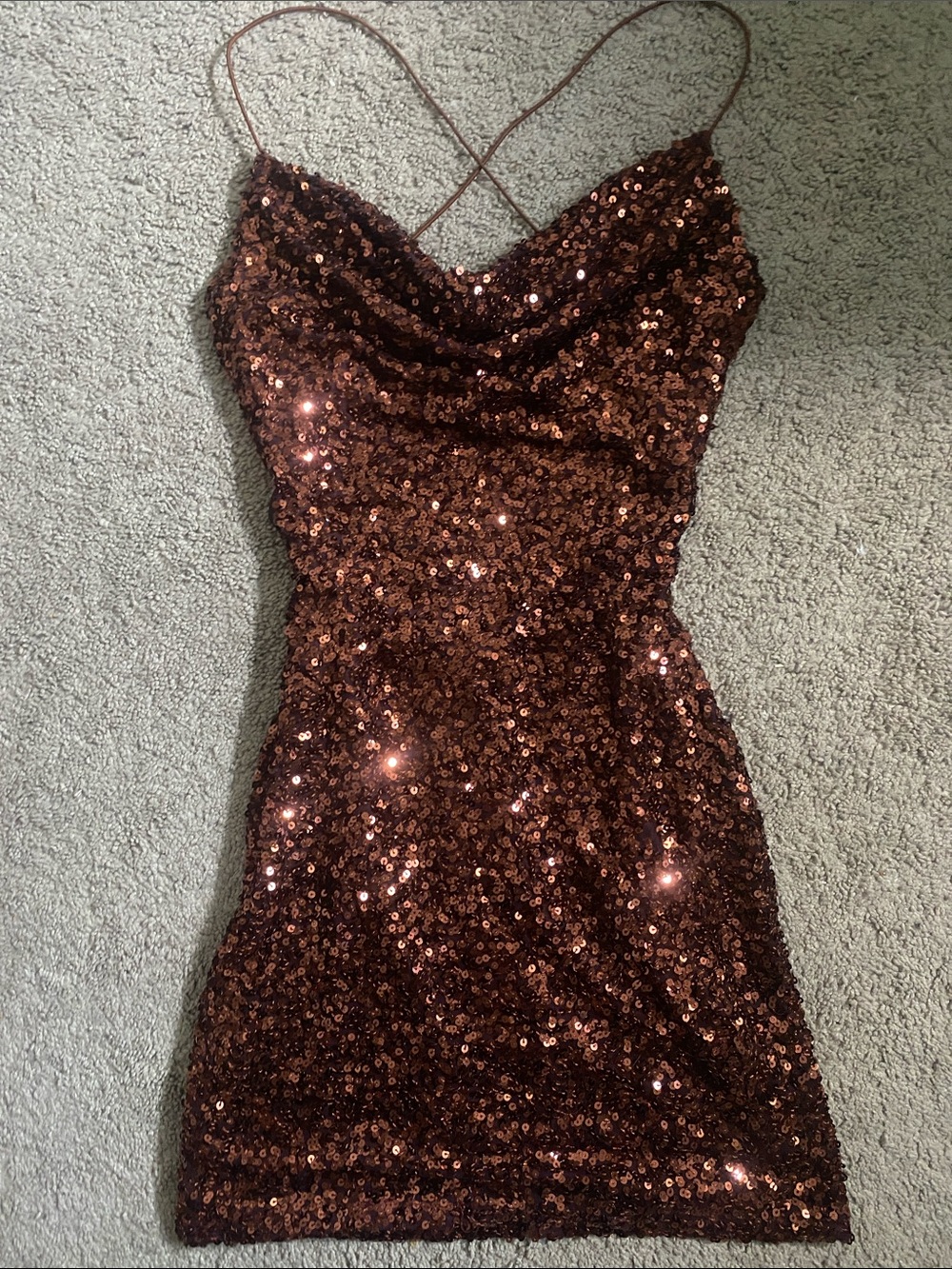 Windsor Copper Sequin Cowl Mini Dress